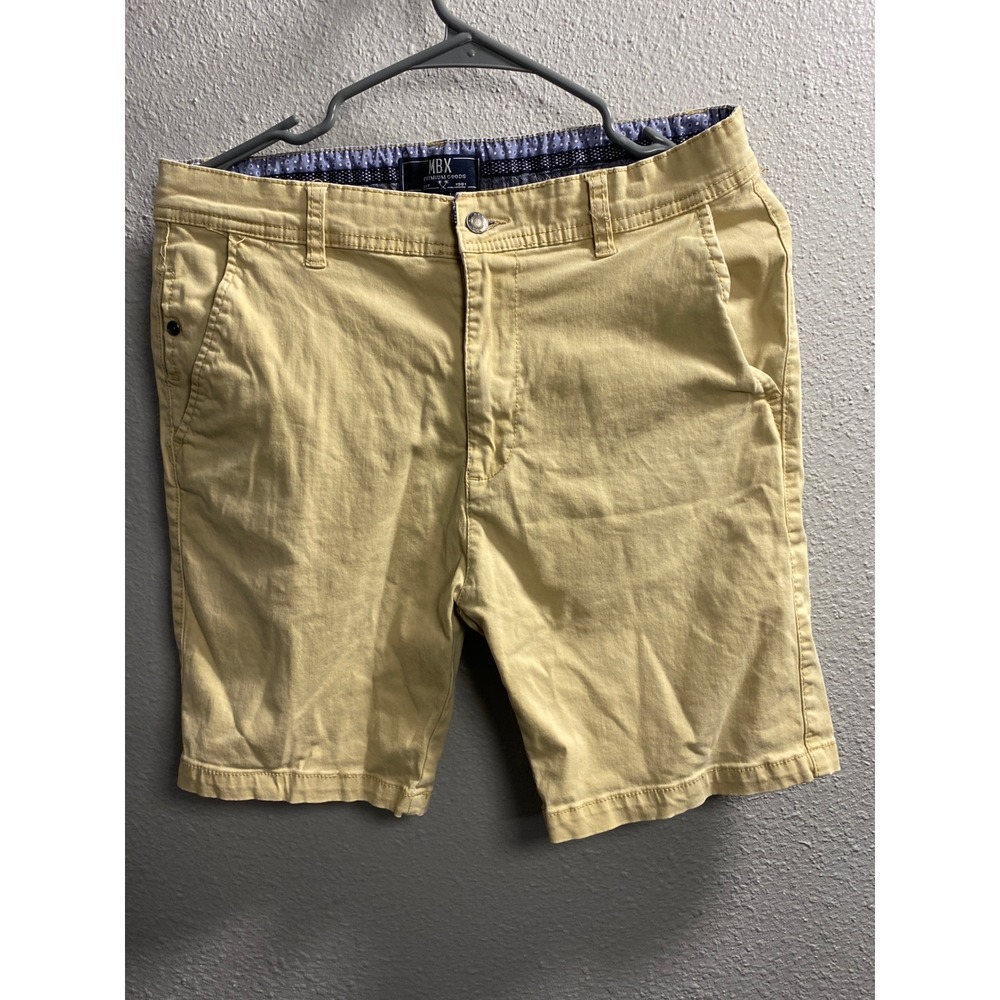 MBX Premium Goods Mens Chino Shorts Size 32 Yellow Khaki Tan Flat Front Cotton